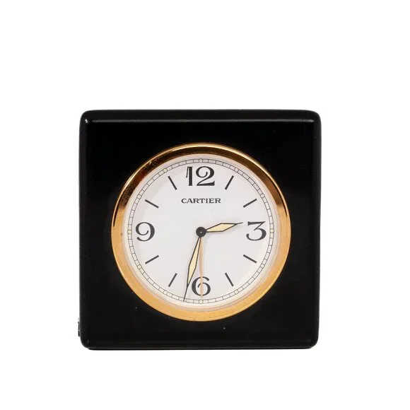 Authentic Cartier Gold Tone Panthere Travel Desk Clock - Picture 1 of 6